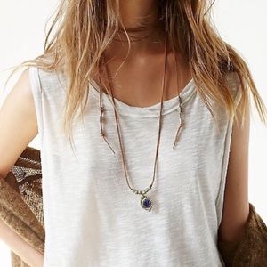 Free People Layered Leather Necklace w/ Blue Stone